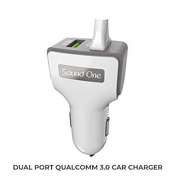 Sound One Qualcomm 3.0 Dual Port Car Charger with Micro USB Cable (Qualcomm Certified) (White)