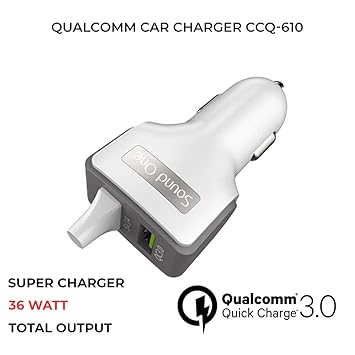 Sound One Qualcomm 3.0 Dual Port Car Charger with Micro USB Cable (Qualcomm Certified) (White)