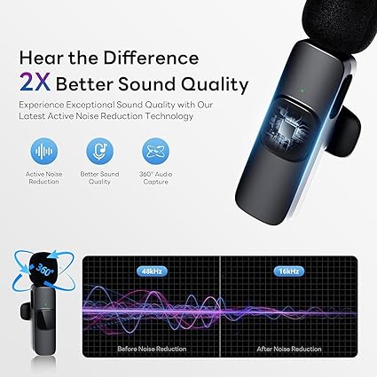 ZEPLORE Wireless Lavalier Microphone for iPhone, iPad, Andriod - Professional Video Recording Lav Mic with Charging Case, Plug-Play Clip on Microphones for YouTube (Black)